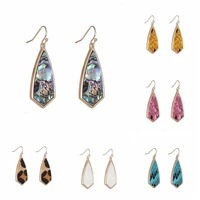 zwpon gold color kite shape abalone shell earrings for women fashion leather leopard arrow drop earrings jewelry wholesale e6956