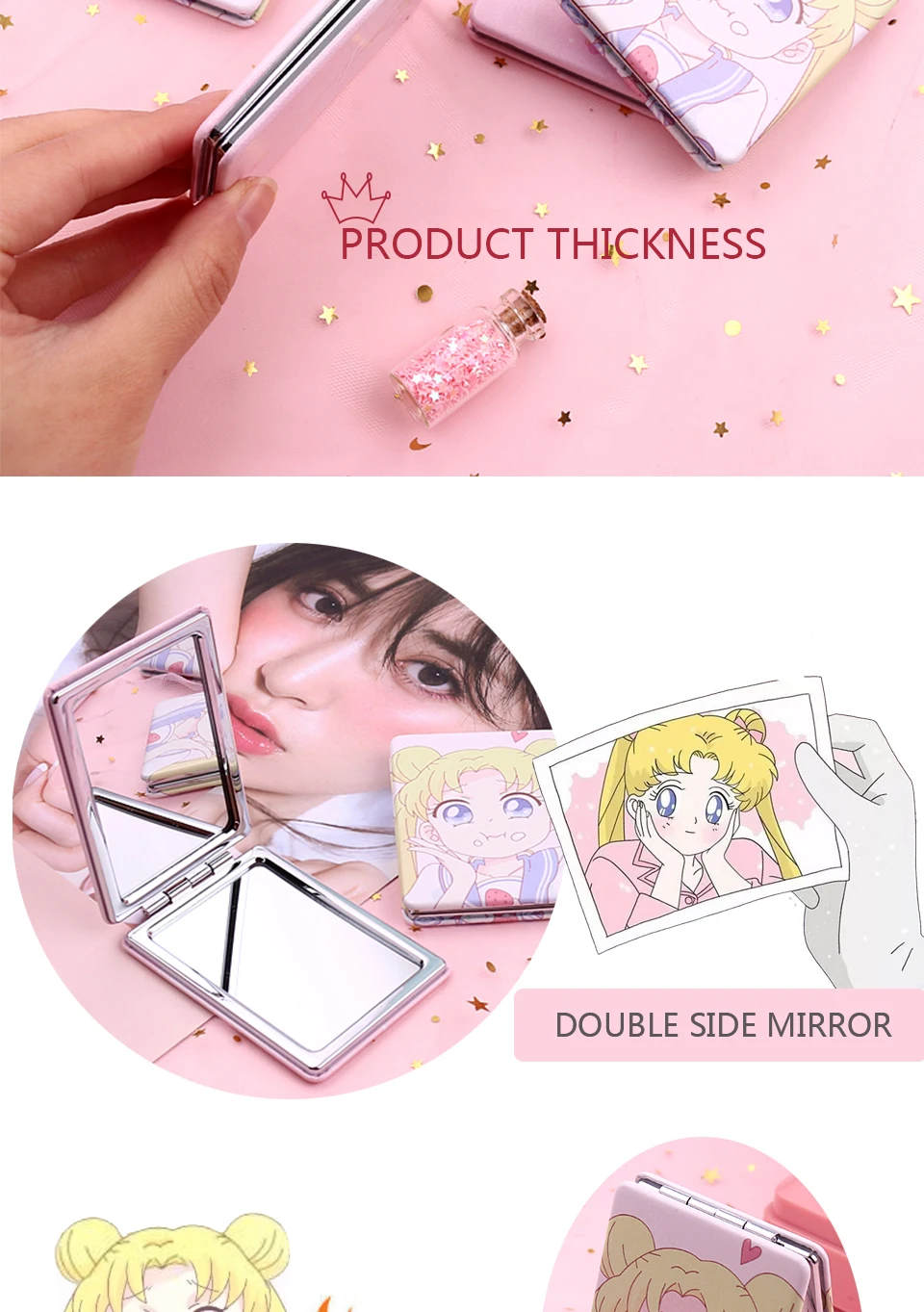 Компактное зеркало для макияжа с двойным слоем, маленькие зеркала Sailor Moon Cardcaptor Sakura, портативное зеркало для дома и путешествий