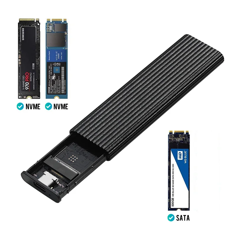 M.2 NVMe SSD Enclosure 10Gbps Dual Protocol M2 Case PCIE/ NGFF SATA Box with OTG Adapter for RTL9210B | Компьютеры и офис