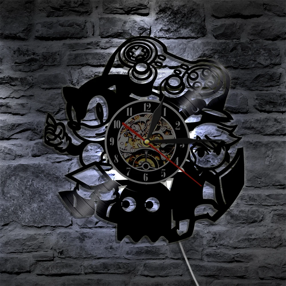 Винтажные видео игры настенные часы геймеры виниловая запись светодиодный