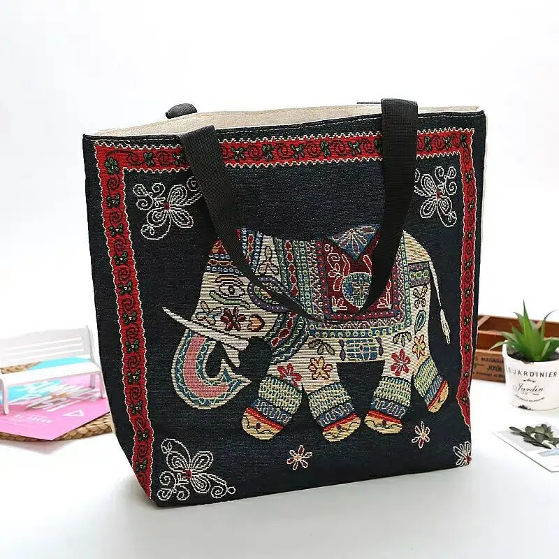 Simplicity Canvas Shopping Bag Elephant Pattern All-match Handbags for Women High Capacity Large Storage Women's Shoulder Bag