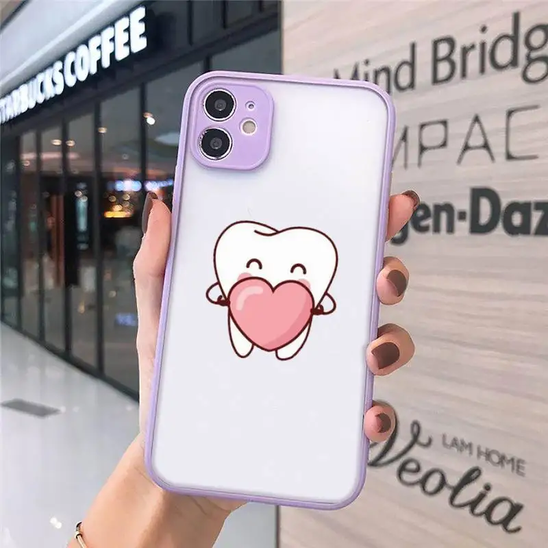 

Cartoon Dentist Dental Crowned Teeth Phone Cases Matte Transparent for iPhone 7 8 11 12 s mini pro X XS XR MAX Plus cover funda