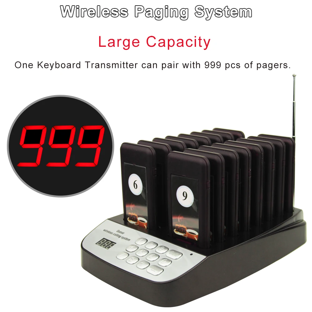 Беспроводной coaster пейджерам вызова для ресторанов 16 шт. пейджеры и 1 клавиатура