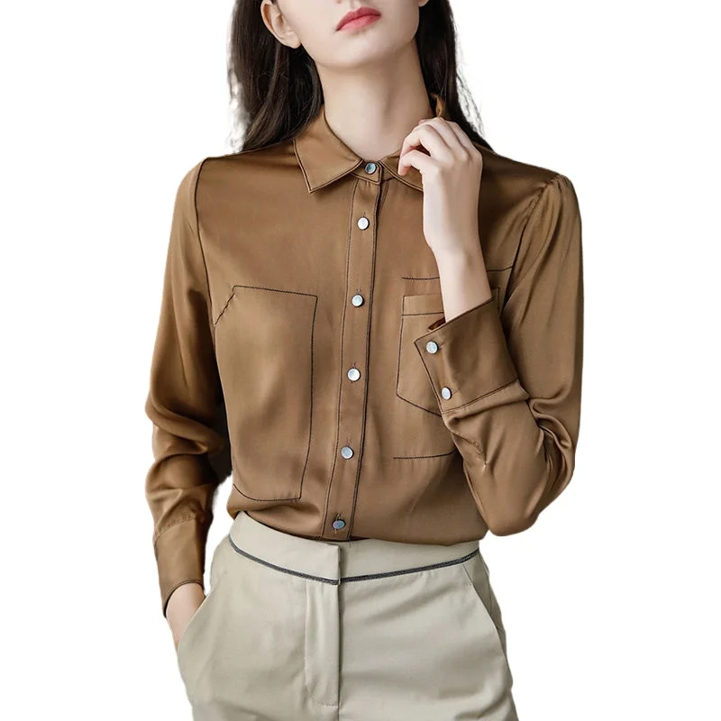 2021 new imitation silk blouse long-sleeved fashion commuter personalized fashion shirt