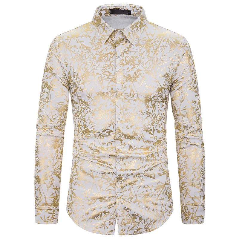 Мужская рубашка с цветочным принтом роскошная белая приталенная длинным рукавом