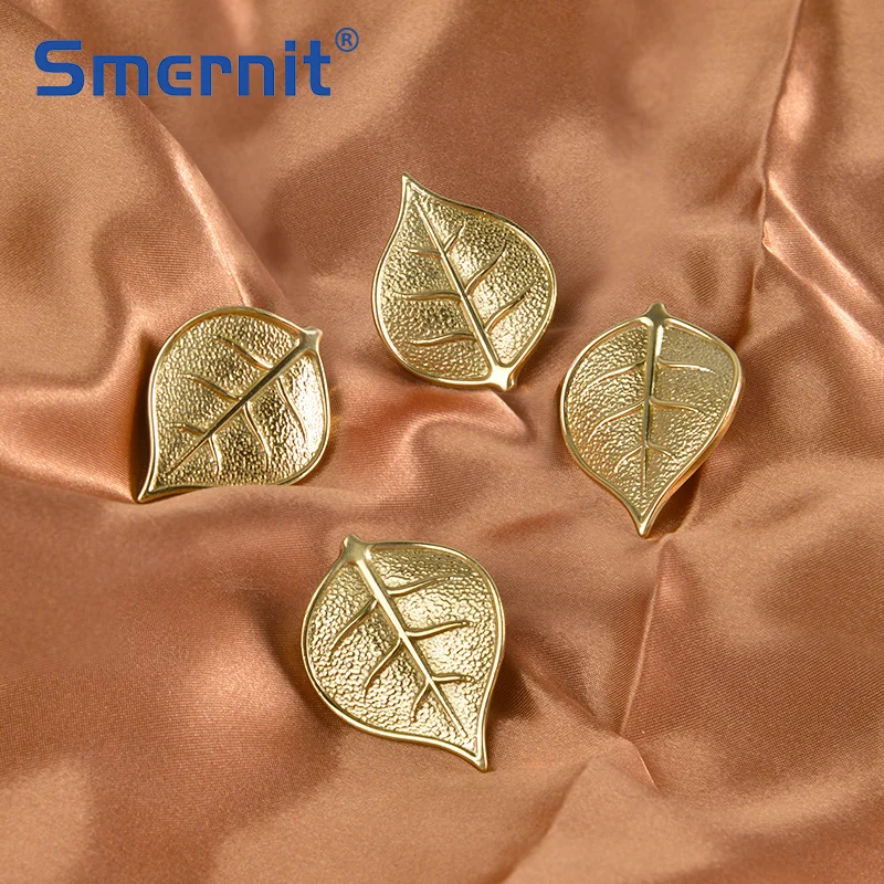 Латунь мебельные ручки в форме цветка листа тянет однотонные золотистые круглые