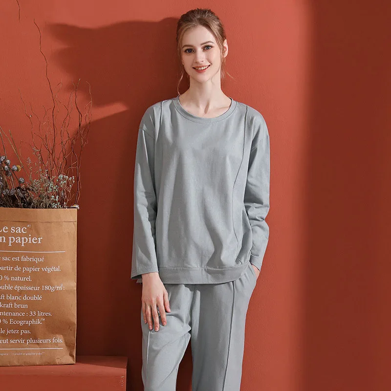 Утолщенная Женская Хлопковая пижама с длинным рукавом осенняя новинка Женский