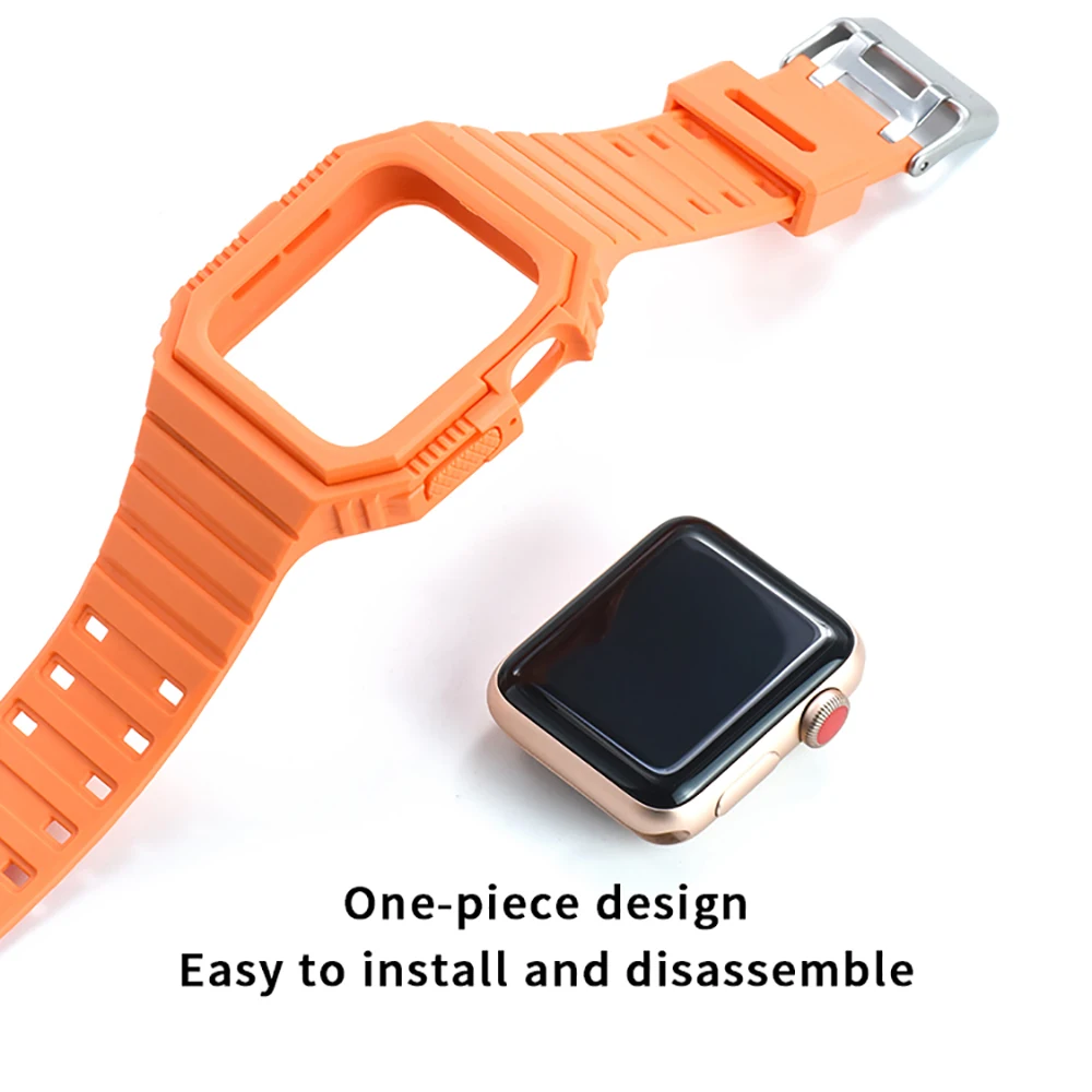 Strap+Protective Case 38mm 40mm 41mm 42mm 44mm 45mm For Apple Watch iWatch Series 8/7/SE/6/5/4 TPU Rubber Watchbands Replacement