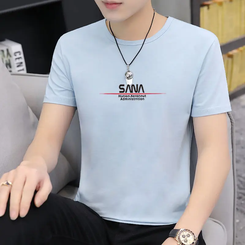 

New Summer Slim Half Sleeve Men's Short Sleeve T-shirt Round Neck Printed Clothes Casual Men's Wear