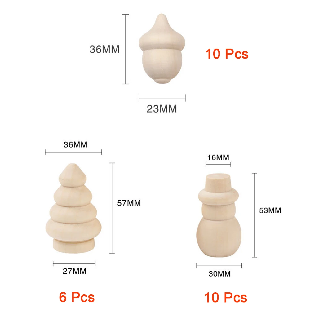 26 Pcs / Set DIY Wooden Acorn Maple Wood Unpainted Family Doll Pine Cone Snowman Christmas Tree Box | Дом и сад