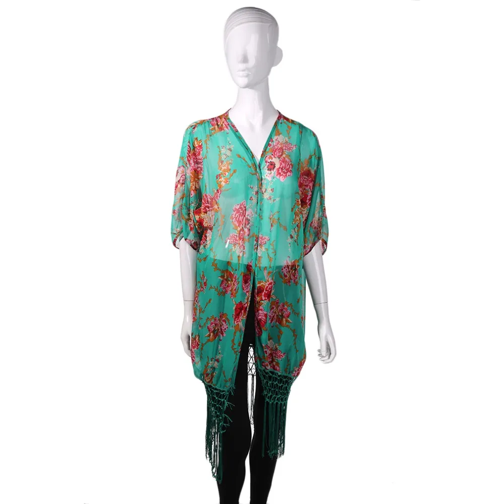 Модные стильные женские элегантные шифоновые кисточки бахрома Пляжное пальто с