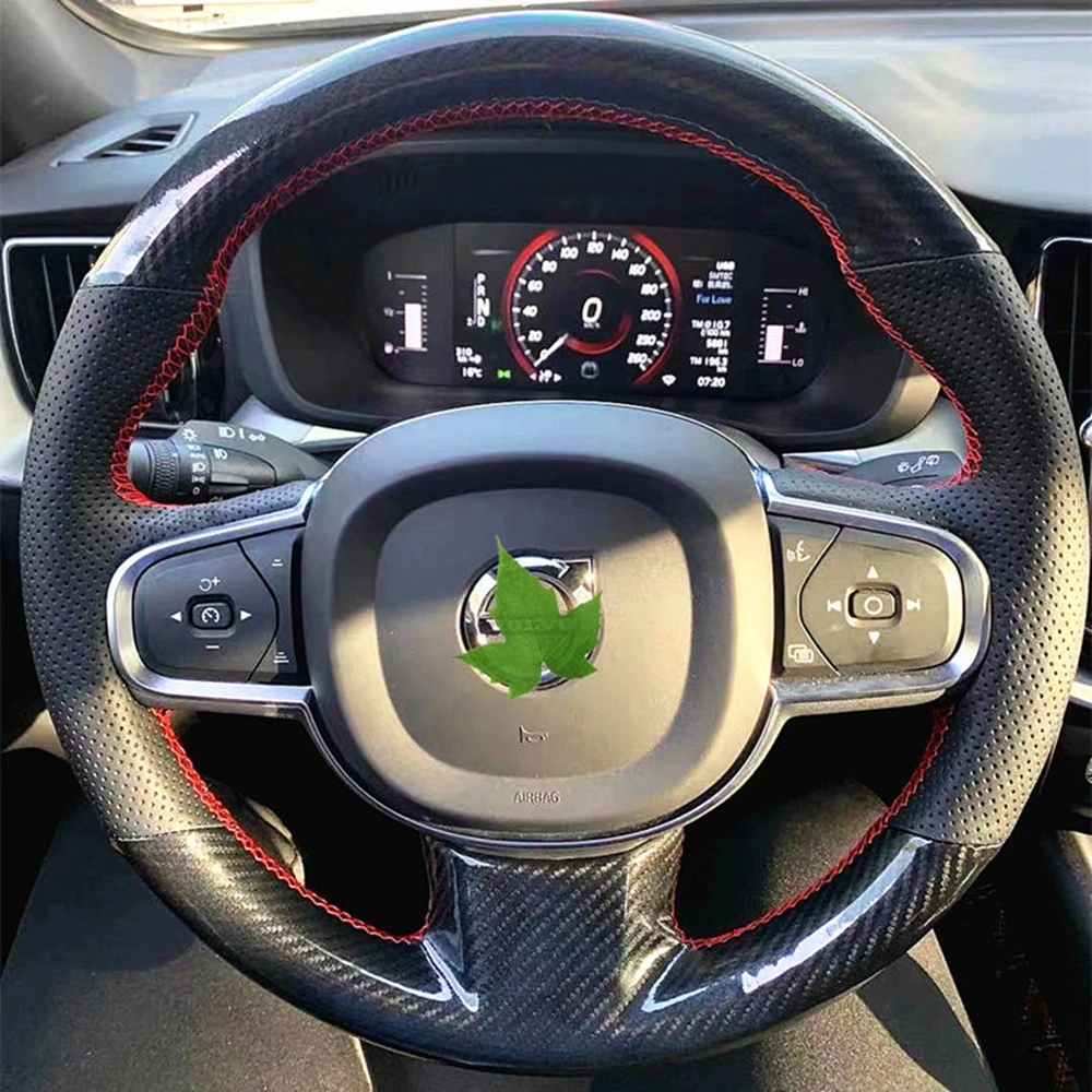 

Рукоделие, сшитая вручную, нескользящая черная натуральная кожа, углеродное волокно для Volvo XC90 2015-2017