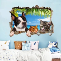 christmas3d3d cute dog cat wall stickers children bedside warm background wall self adhesive room decoration