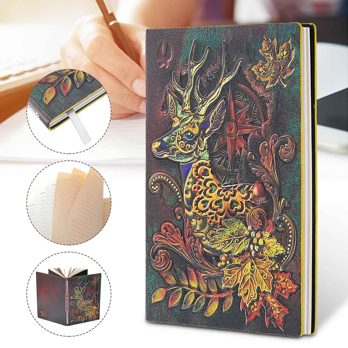 

3D Anaglyph Gilding phenix Notebook Retro Planner Bronze Book School Supplies Office Culture and Education