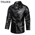 Мужская длинная куртка из искусственной кожи, повседневная моторная куртка, винтажная верхняя одежда, куртки из искусственной кожи, мужское Брендовое осеннее пальто на пуговицах, 2022