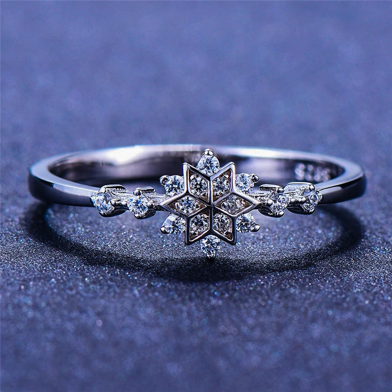 Роскошное женское цветочное кольцо-Снежинка 100% Настоящее серебро 925 пробы с