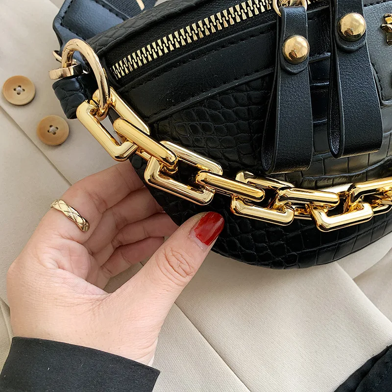 

Luxury Women's Fanny High Quality Waist Bag Thick Chain Shoulder Crossbody Chest Bag Female Belt Bag Designer Brand Handbag