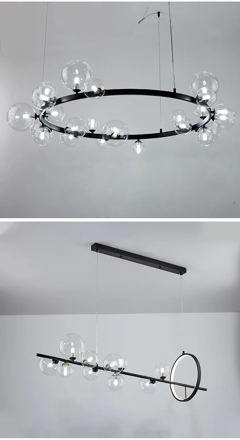 Black LED Chandelier Modern for Living Room Dining Table Bar Industrial Glass Ball Ceiling Pendant Lamp Shop Kitchen Lighting home depot chandeliers