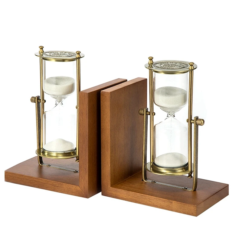 

Retro Hourglass Book Standing Decoration Desk Study Hourglass Bookshelf Atmospheric Fashion Wooden Bookend
