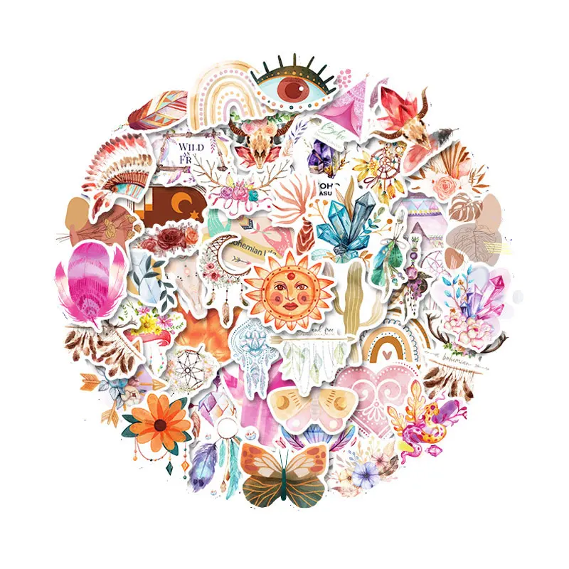 

50pcs Bohemian Stickers Cartoon Fresh Ins Wind Stickers DIY Skateboard Suitcase Stickers Waterproof Cartoon Stickers