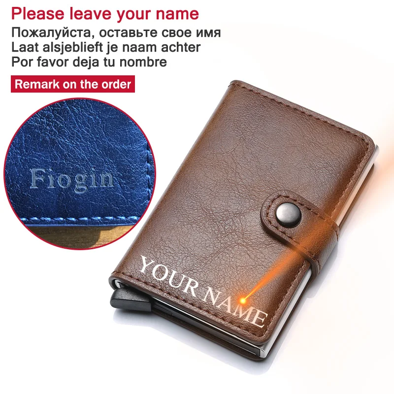 6989-leave name Мужской кредитный держатель для карт, RFID Блокировка, мужской кошелек, автоматическая застежка, мужской кошелек, кожзам, кошельки для банковских карт, Бизнес ID держатель для карт - Цвет: 6989-leave name