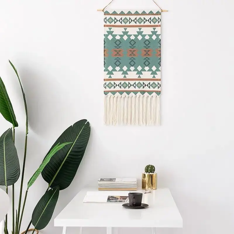 

Bohemian Cotton Linen Wall Door Decoration With Tassels Geometric Abstract Canvas Home Decoration Background Ethnic Tapestry