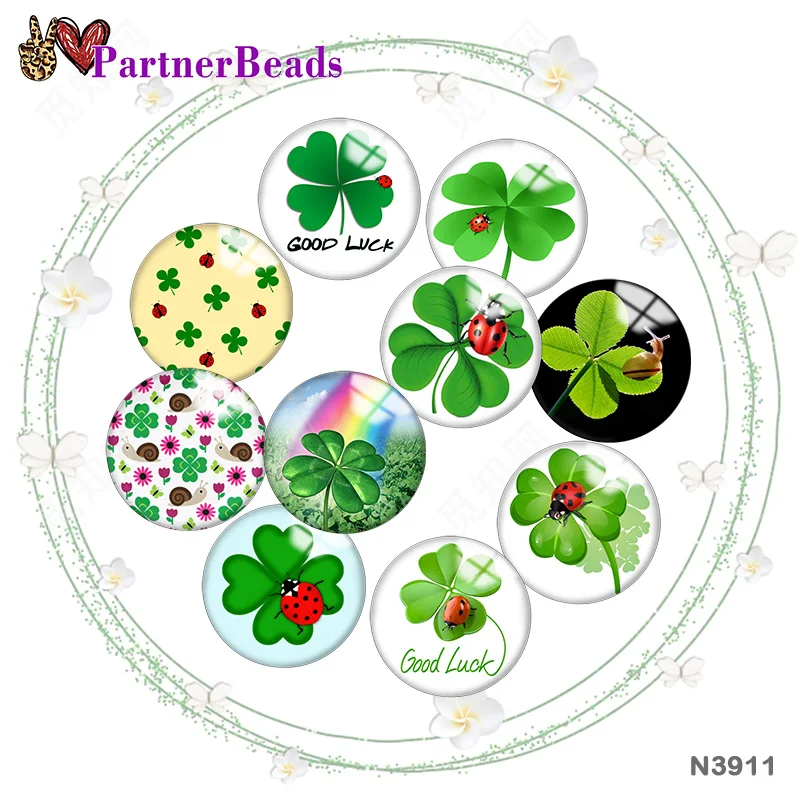 

Clover 12mm//18mm/20mm/25mm Round photo glass cabochon demo flat back Making findings PartnerBeads N3911