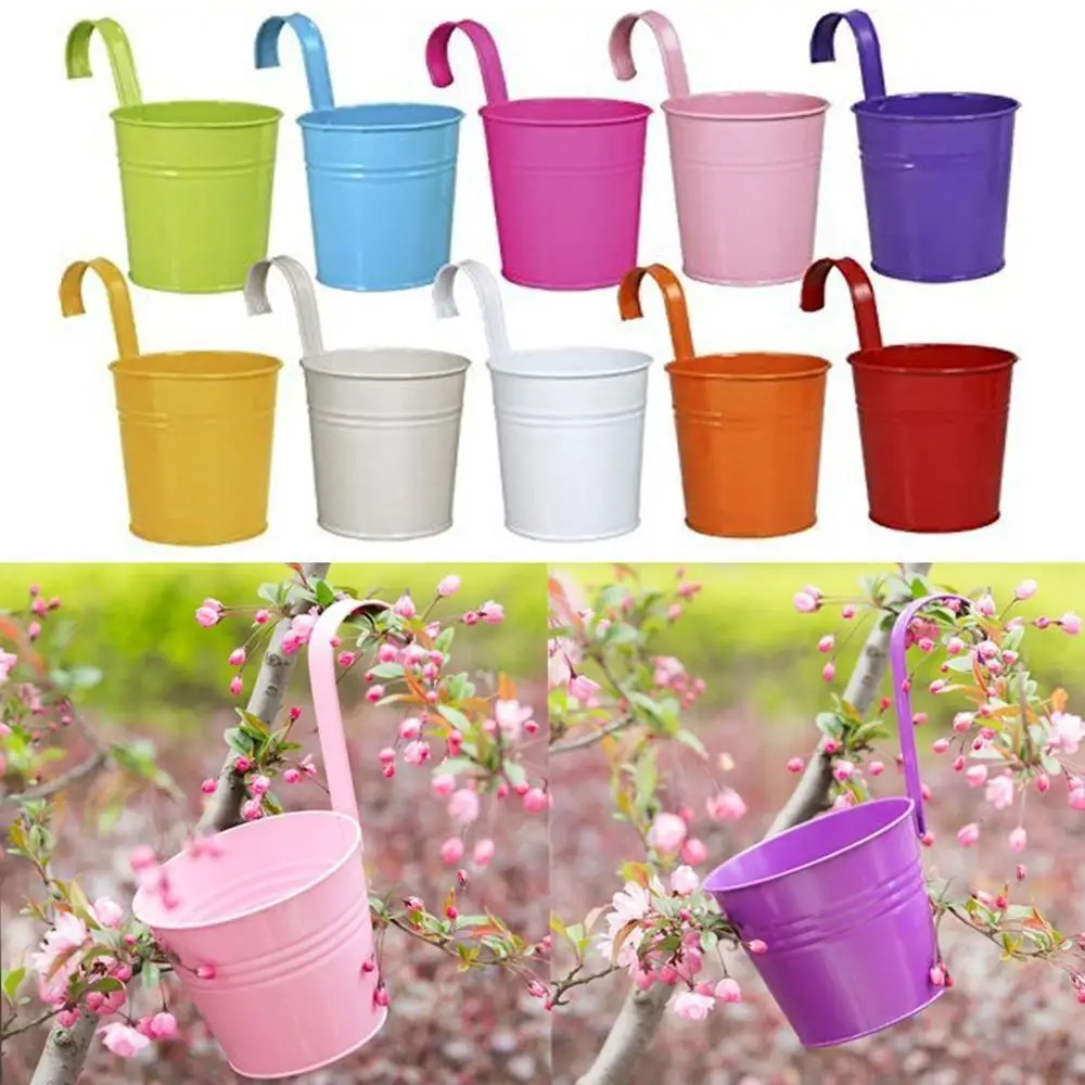 10x Железный цветочный горшок настенный забор подвесной балкон садовый плантатор