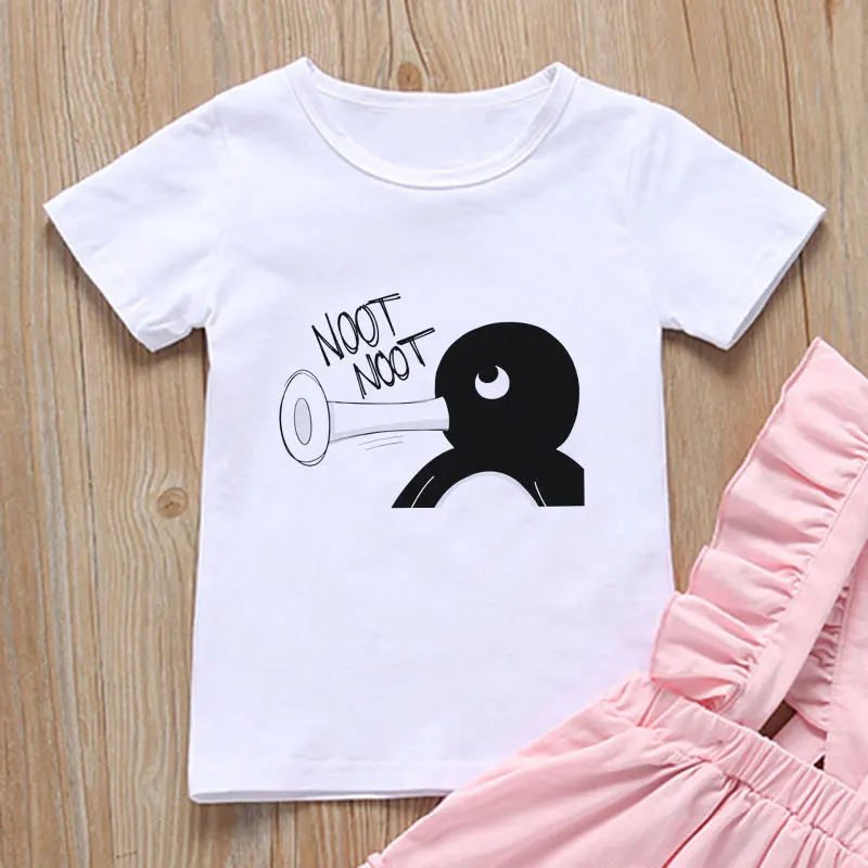 

New Summer 24M-9T Girls Clothes Penguin Kawaii White Shirt Vogue Harajuku Toddler Girl Tops Cartoon Cute Kids T Shirt For Boys