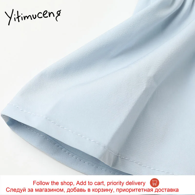 

Yitimuceng Folds Blouse Women Shirt Sleeve Button Up Shirts Slim Solid Spring 2021 New Fashion Turn-down Collar Office Lady Tops