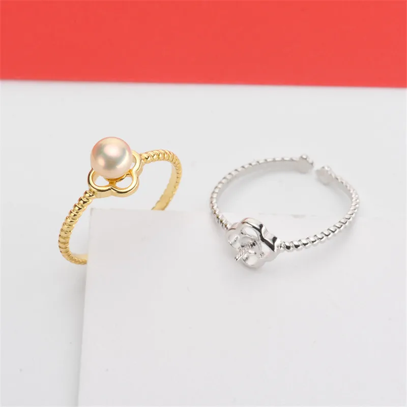 

S925 Sterling Silver Adjustable Ring Settings Base Blank Jewelry Findings Fit Half Hole Pearl DIY Women Ring Making Accessories