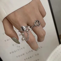 shangzhihua925 sterling silver custom ring female dongdaemun tai silver ring retro smiling face star chain ring opening