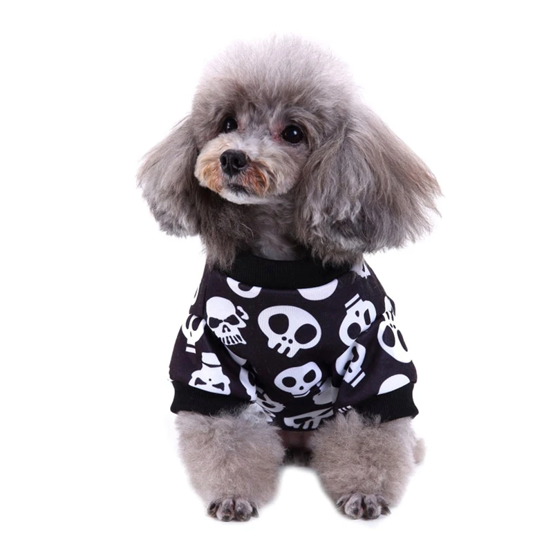 Зимняя теплая одежда для домашних животных с мультяшным принтом черепа пальто