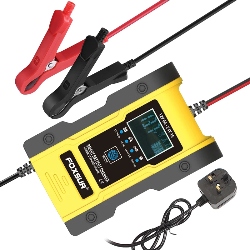 

FOXSUR 12 В/24 В Автомобильное зарядное устройство для аккумуляторов 6A 12,6 в, литиевое зарядное устройство, умное зарядное устройство для аккумул...