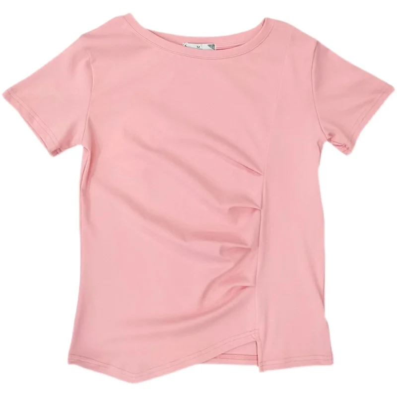 

Folds Women's T-shirt 2021 Summer Fashion Irregular Short Sleeve T-shirts Womens Candy Colors Tee Top Woman Clothes