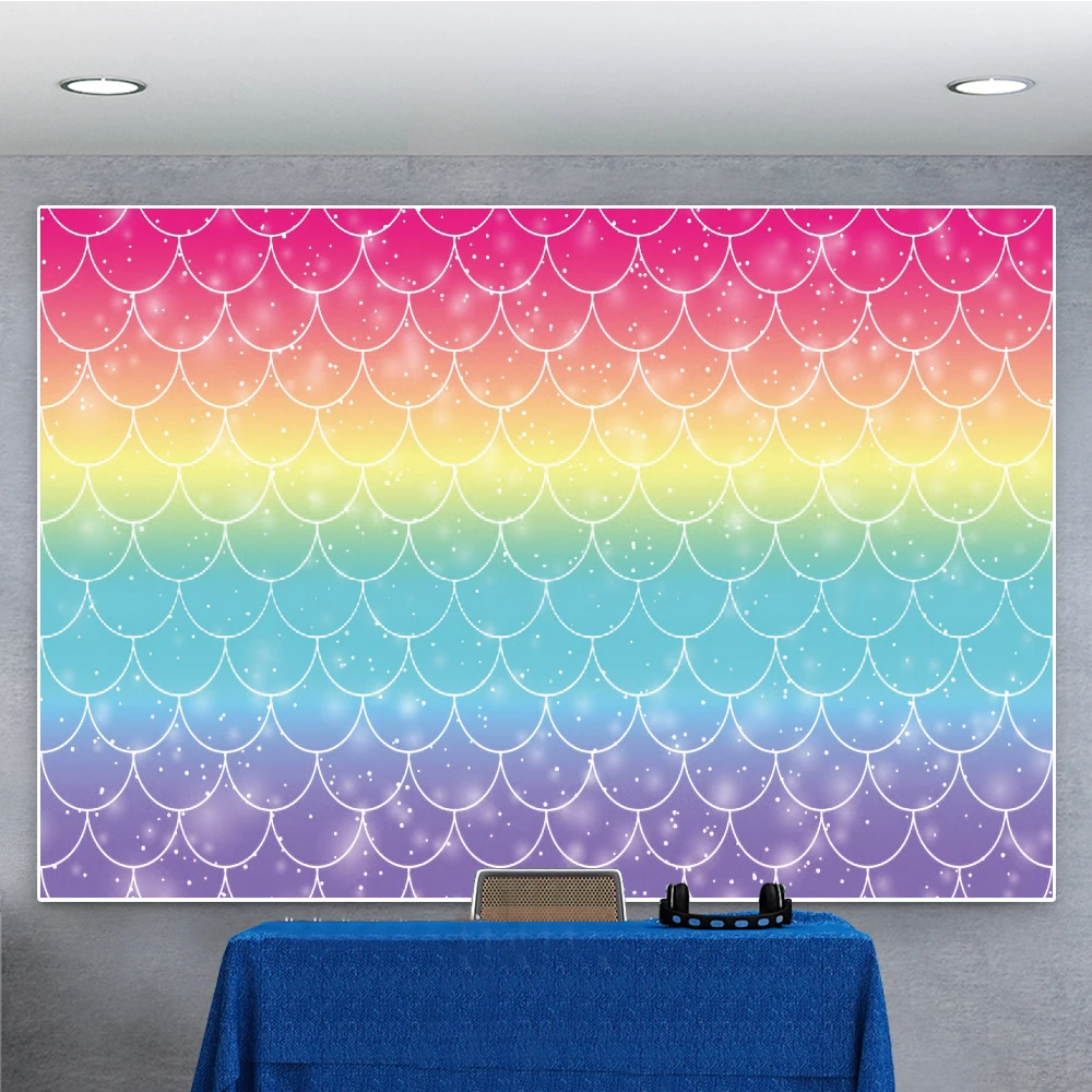 

Yeele Mermaid Scales Colorful Gradient Photography Backdrop Baby Birthday Photographic Decoration Backgrounds For Photo Studio