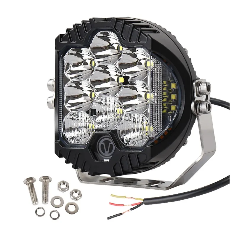 

EURS 1pcs 5 Inch LED Headlights DRL Hi/Lo Beam 50W 5000LM 9LEDS For Niva Motorcycle Lada Offroad 4x4 UAZ 12V 24V White