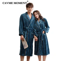 cavme 2021 winter flannel robe warm kimono custom letters striped long sleepwear for women mens nightgown 3xl gown