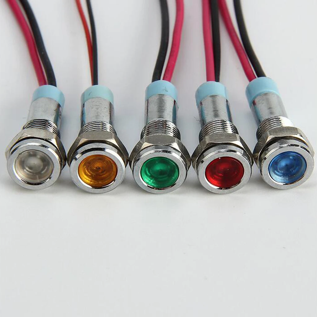 

2 шт. 6 мм 24 В светодиодная металлическая сигнальная светового Индикатора лампа с проводом автомобиля красный и зеленый