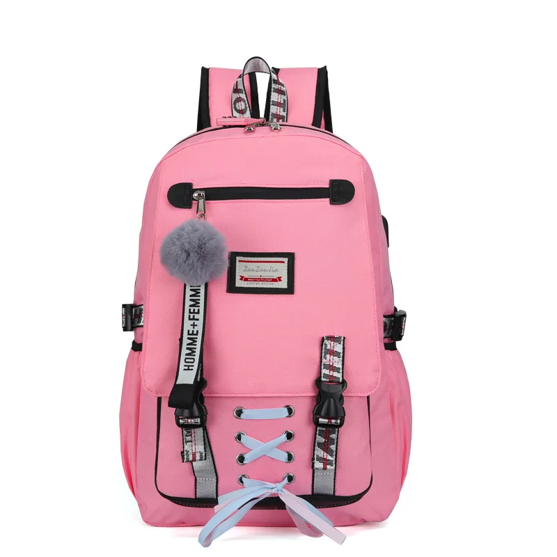 123-658-Pink Женский рюкзак, модные USB школьные сумки для девочек, женские школьные рюкзаки, Большой Вместительный рюкзак, детский школьный рюкзак, водонепроницаемая школьная сумка - Цвет: 123-658-Pink