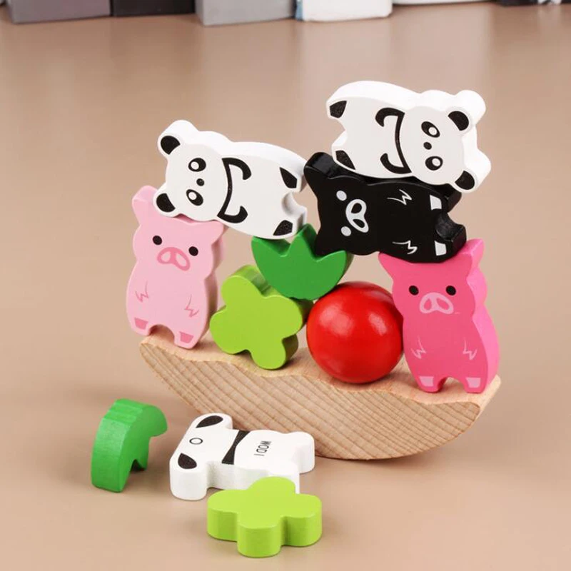 

Wooden Cute Bear Fun Cartoon Animal Stacking Height Kids Balance Early Education Toy