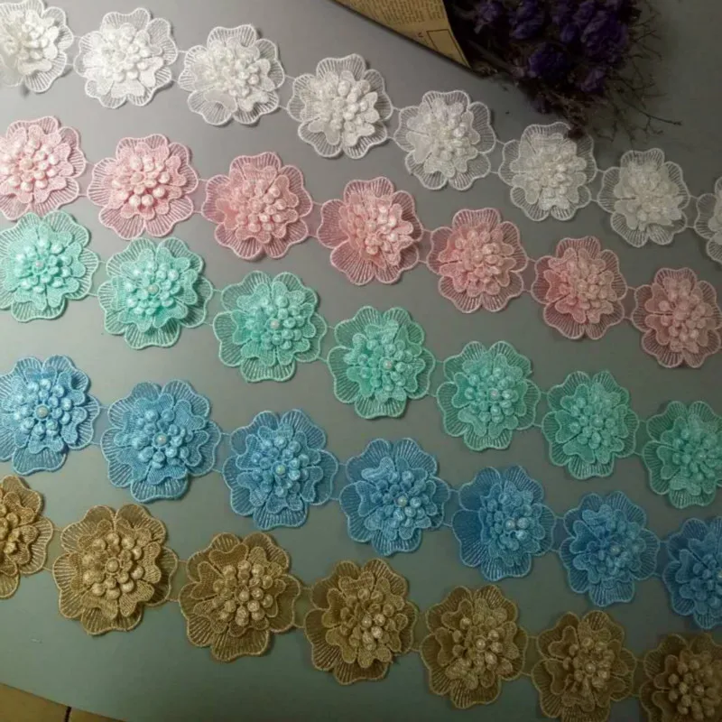 12X винтажная полиэстеровая жемчужная цветочная вышитая кружевная бейка лента