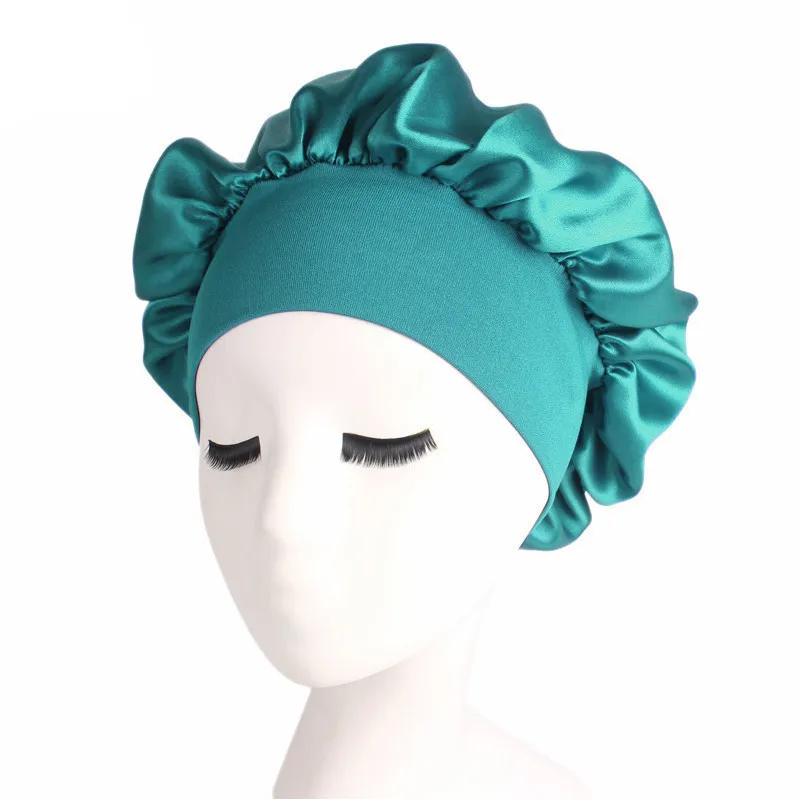 

Big Size Satin Silk Bonnet Sleep Night Cap Head Cover Bonnet Hat For Curly Hair with Elastic Band Nightcap Night Hat For Women
