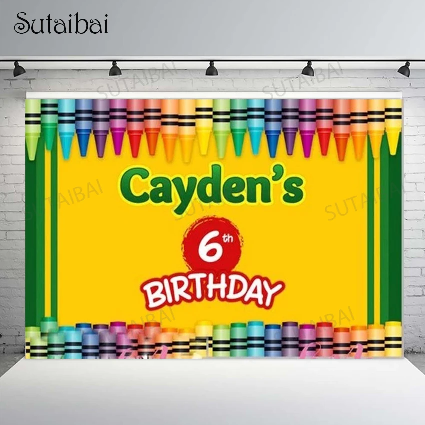 

Custom Colorful Crayon Birthday Backdrops Children Kids Photocall Background Vinyl Photography Photo Studio Baby Shower Party