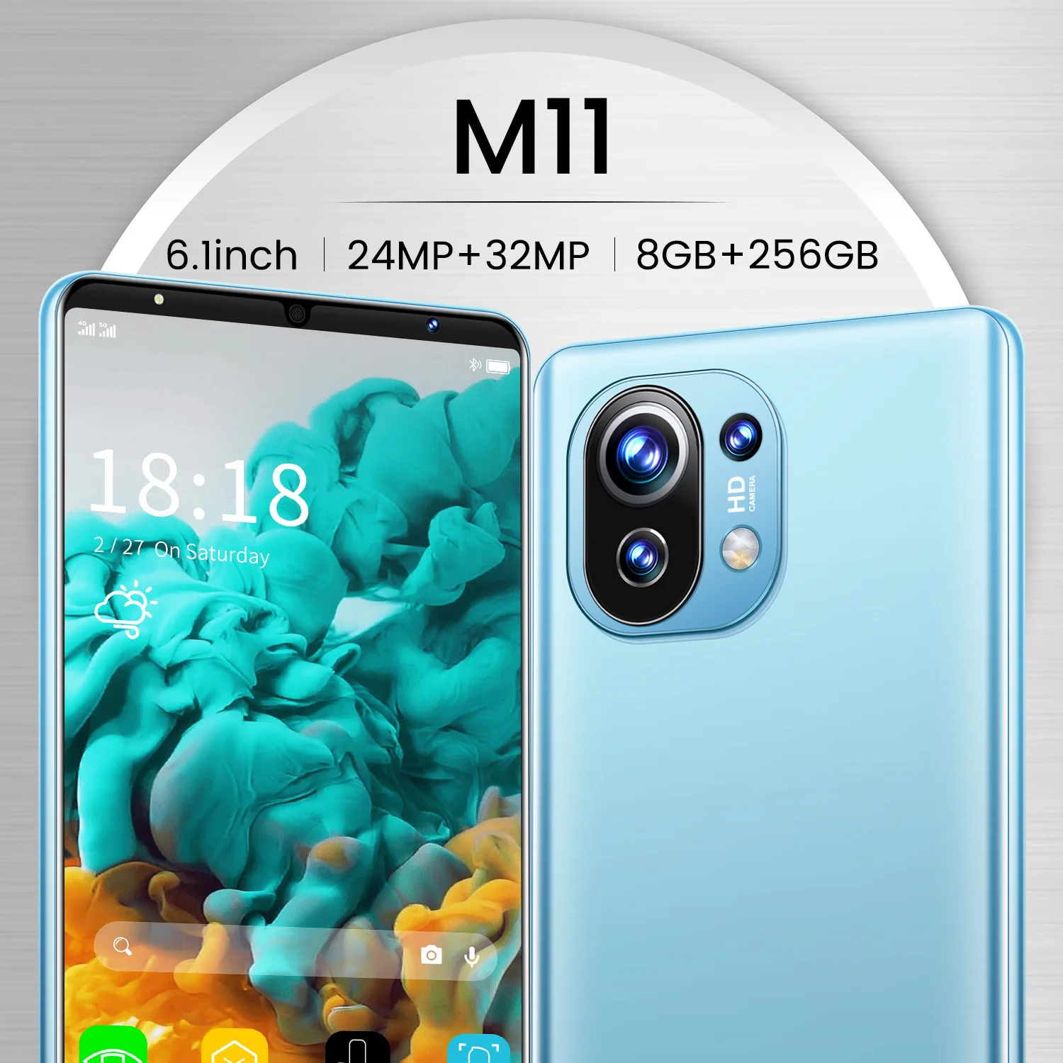 

New Arrival M11 6.1inch Smart Phone 8+256GB Flash Memory 5200mAh 10 Core Dual Unlock Dual SIM 5G 32 Million HD Camera Cellphone