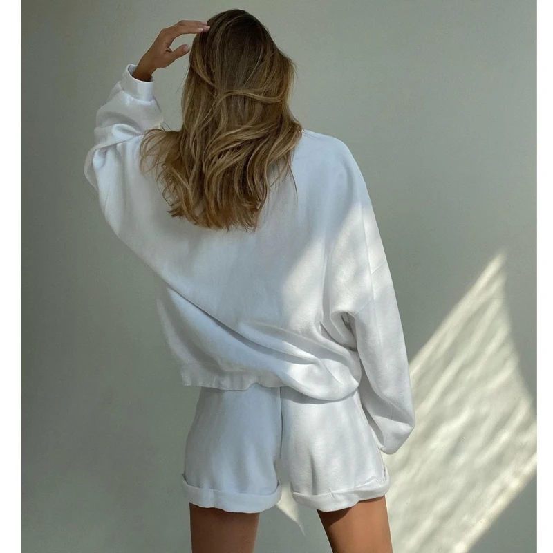 

Casual Women 2Pieces Sport Set Ladies Sweatshirt Outfits Set Female Long Sleeve Short Pants Jogger Set for Autumn Spring