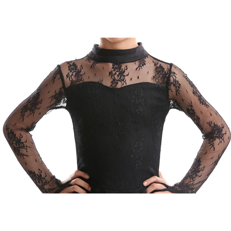 Латино платье для танцев с юбкой Лидер продаж кружевное длинными рукавами