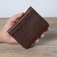 vintage men wallet small slim money bag genuine leather brown mini card holder pocket photo holder clip fold coin bags