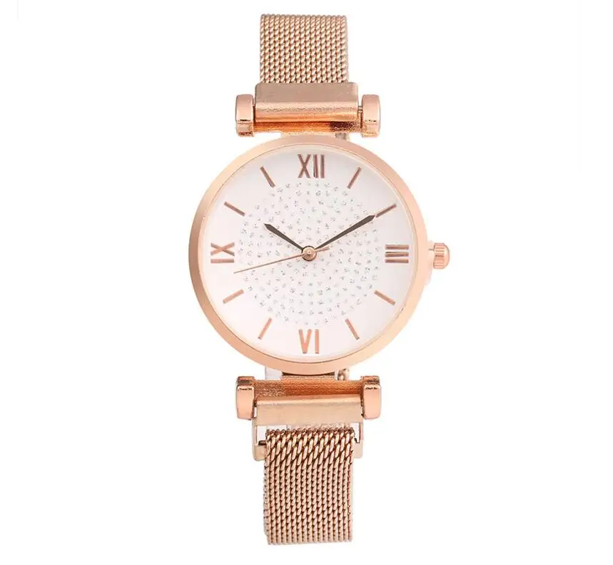 rosy gold New Brand Silver Mesh Magnet Buckle Starry Sky Watch Women Casual Quartz Watches Relogio Feminino Ladies Watch Hot - Color: rosy gold