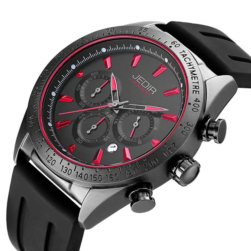Хронограф Мужские спортивные часы JEDIR Топ бренд Модные Силиконовые кварцевые